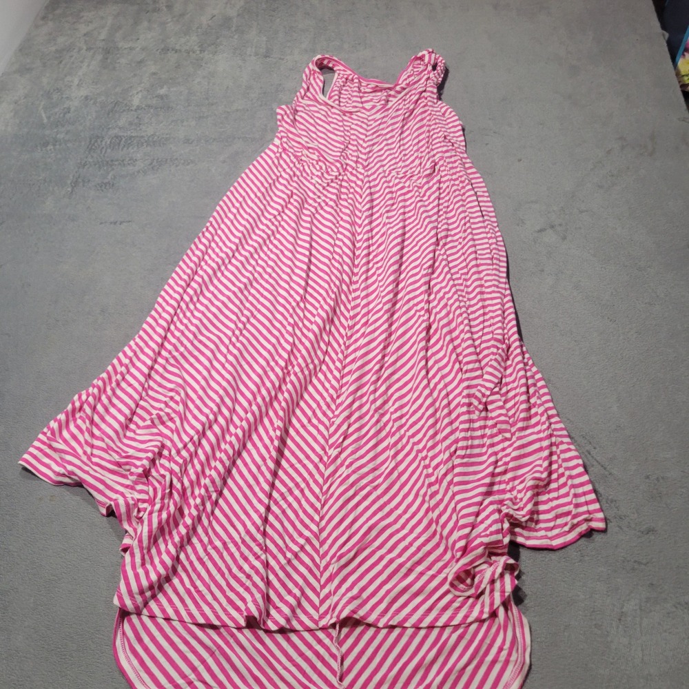 Isabel Maternity Dress Women Medium Pink White Stripe Tie Shoulder High Low Maxi